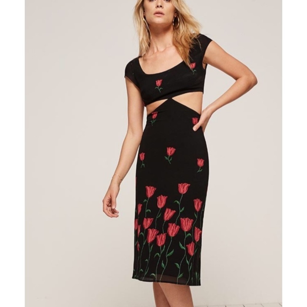 Reformation Womens Saylor Dress Cutout in‎ Holand Tulip Vamp Sexy Cap Sleeve